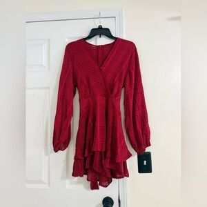 Elegant Red Plaid Women's Romper